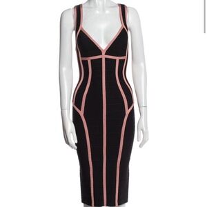 Herve Leger Black and Pink Midi Dress